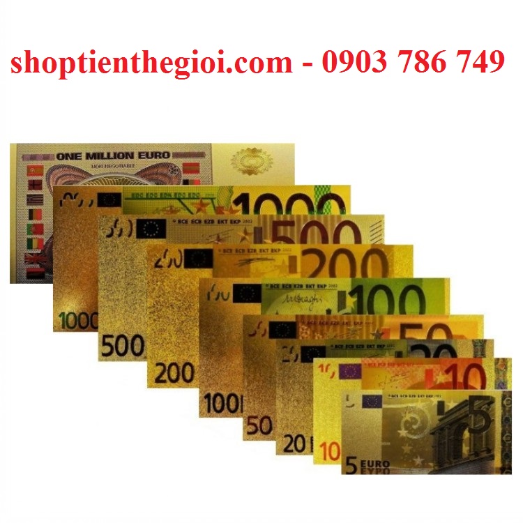 Bộ 9 tờ tiền plastic EURO mạ vàng